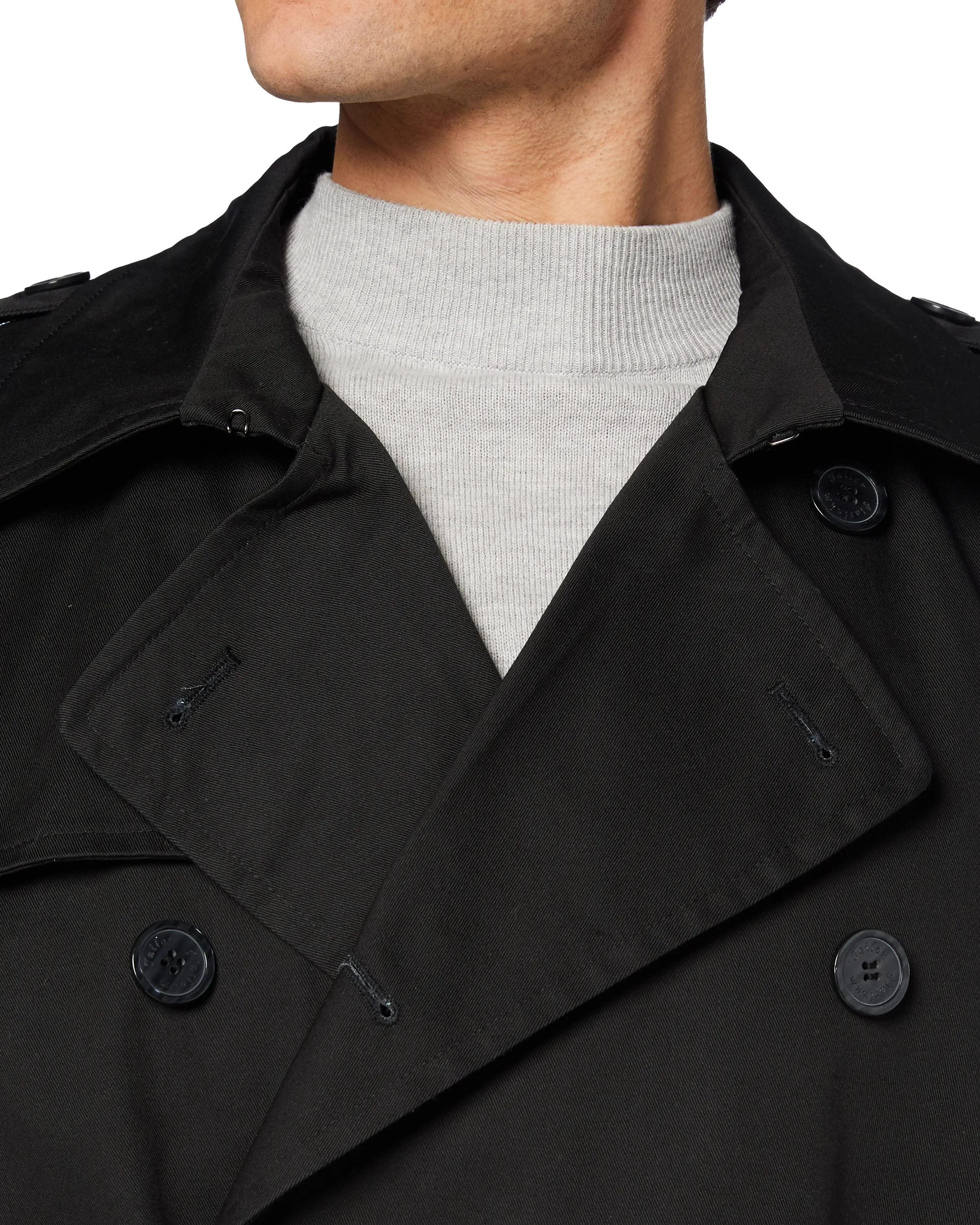 Traditional Black Double Breasted Trench Coat