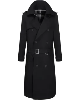 Traditional Black Double Breasted Trench Coat