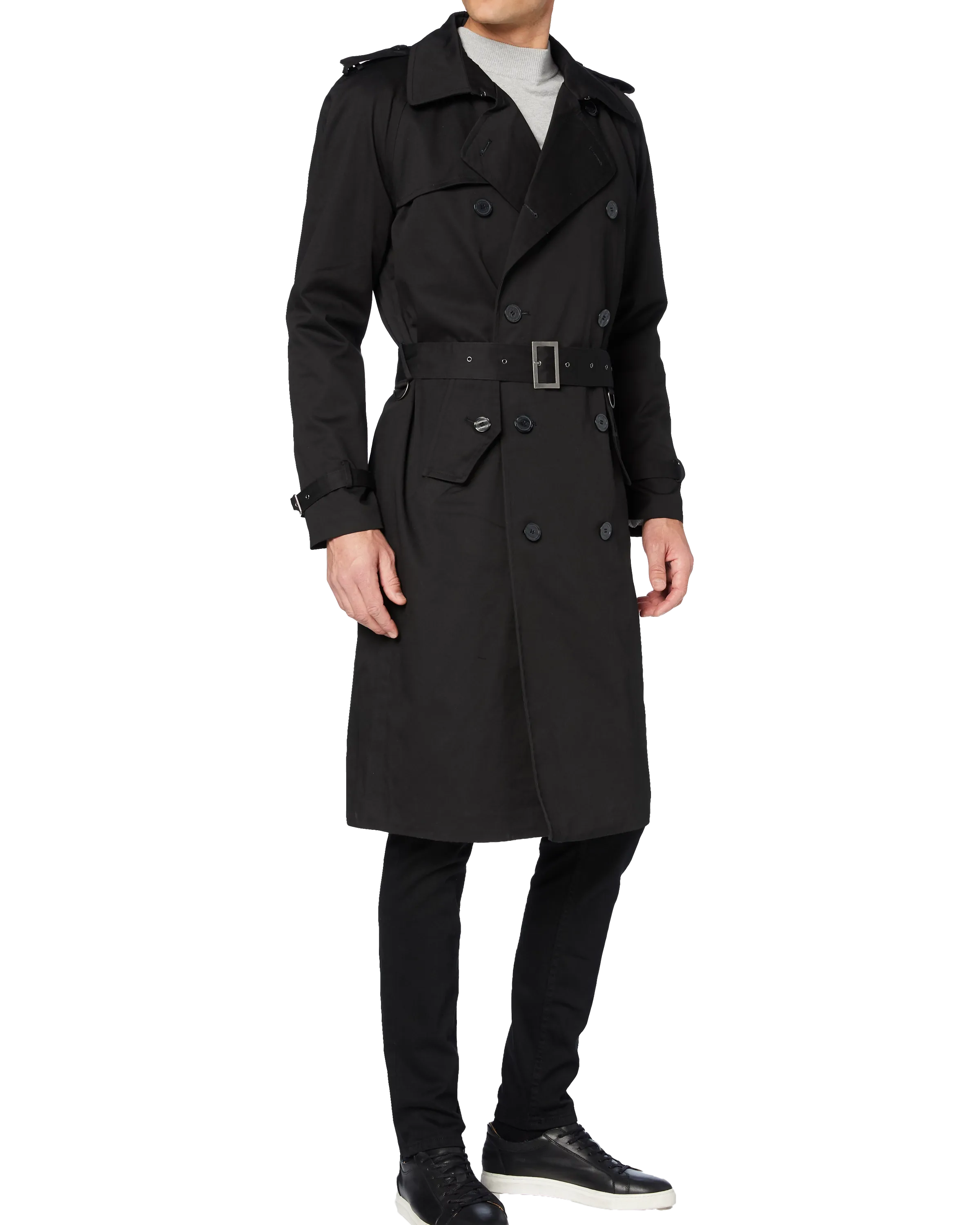 Traditional Black Double Breasted Trench Coat