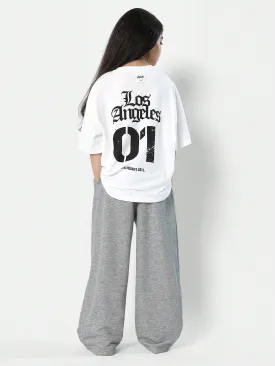 Tween Girls Oversized Fit Los Angeles Graphic Print Tee With Loose Fit Sweatpants 2 Piece Set