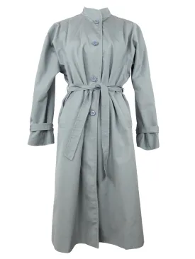 Vintage 70s Mod Hippie Utility Streetwear Basic Solid Grey Mockneck Button Down Long Trench Coat with Waist Tie | Women’s Size S-M