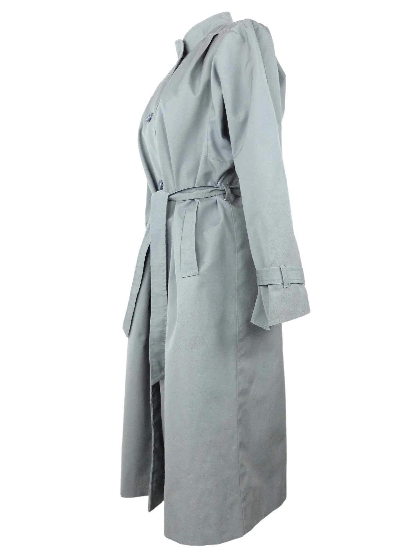 Vintage 70s Mod Hippie Utility Streetwear Basic Solid Grey Mockneck Button Down Long Trench Coat with Waist Tie | Women’s Size S-M