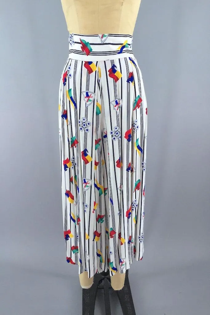 Vintage Nautical Print Palazzo Capri Pants