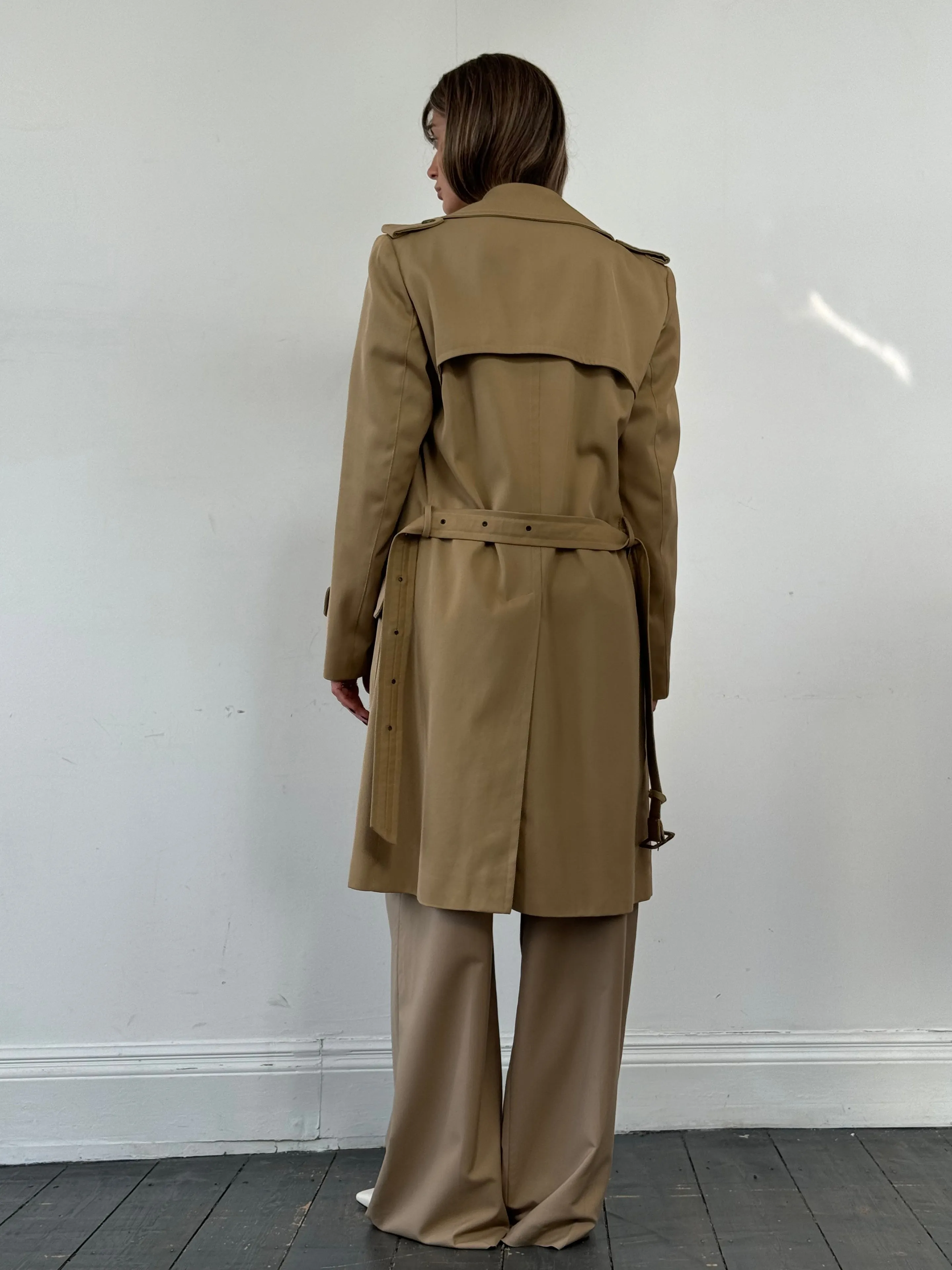 Vintage Wool Double Breasted Trench Coat - L