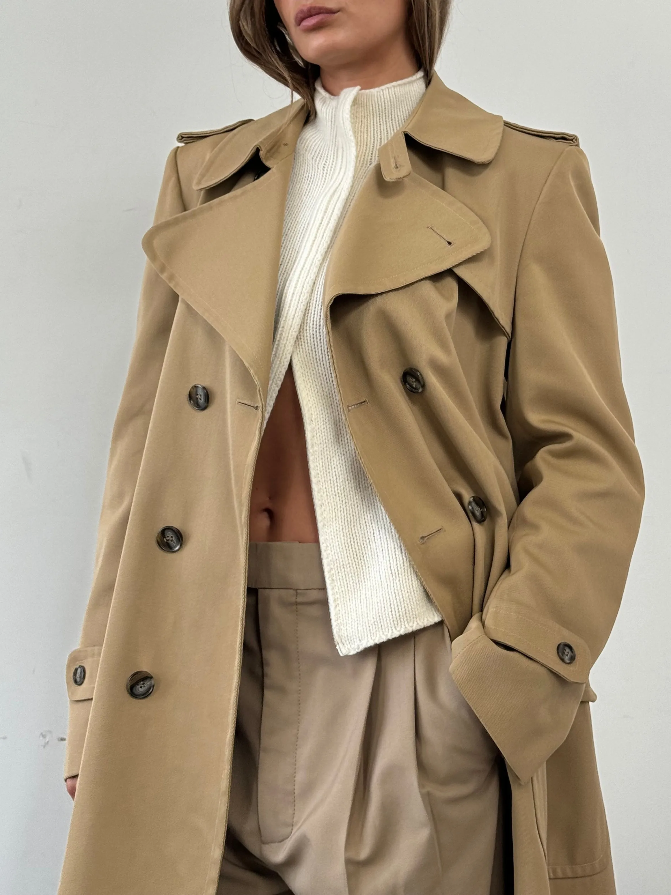 Vintage Wool Double Breasted Trench Coat - L