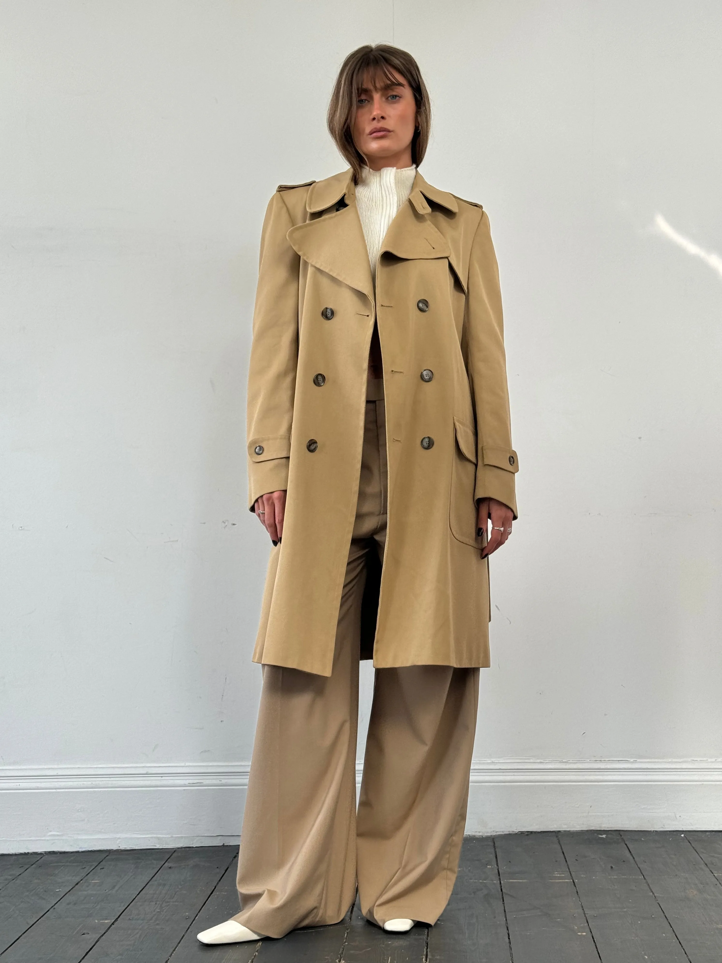 Vintage Wool Double Breasted Trench Coat - L