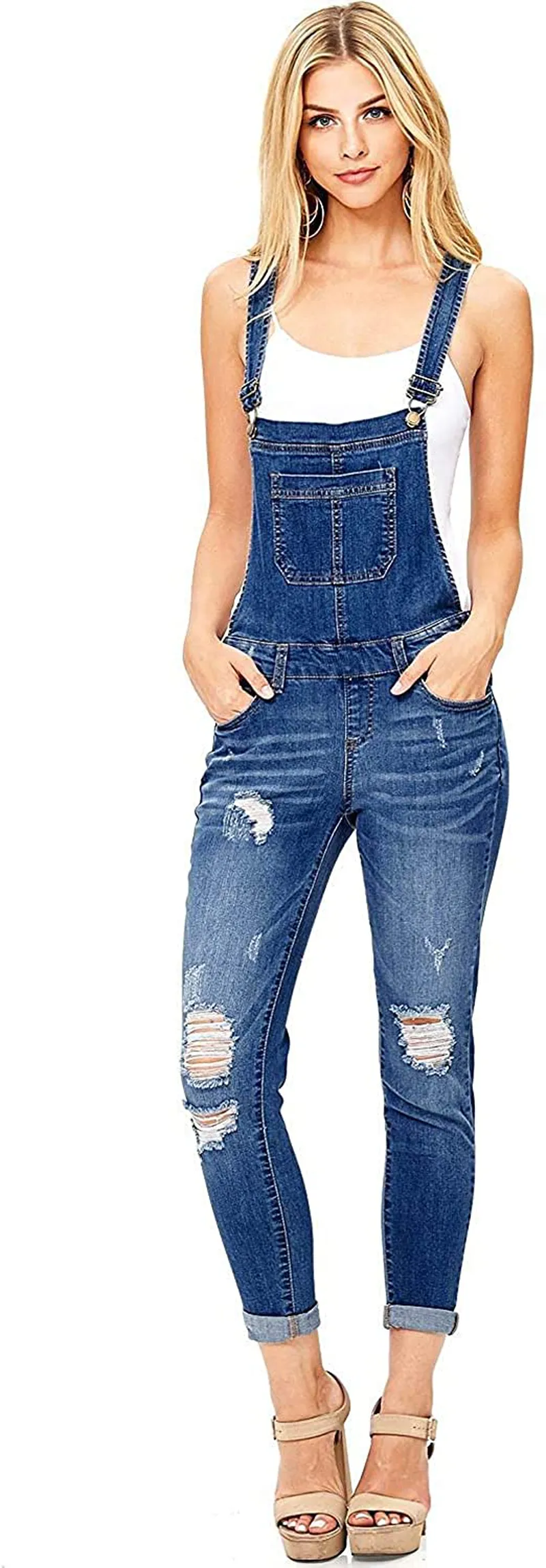 Wax Women's Juniors Ankle Length Skinny Leg Denim Overalls