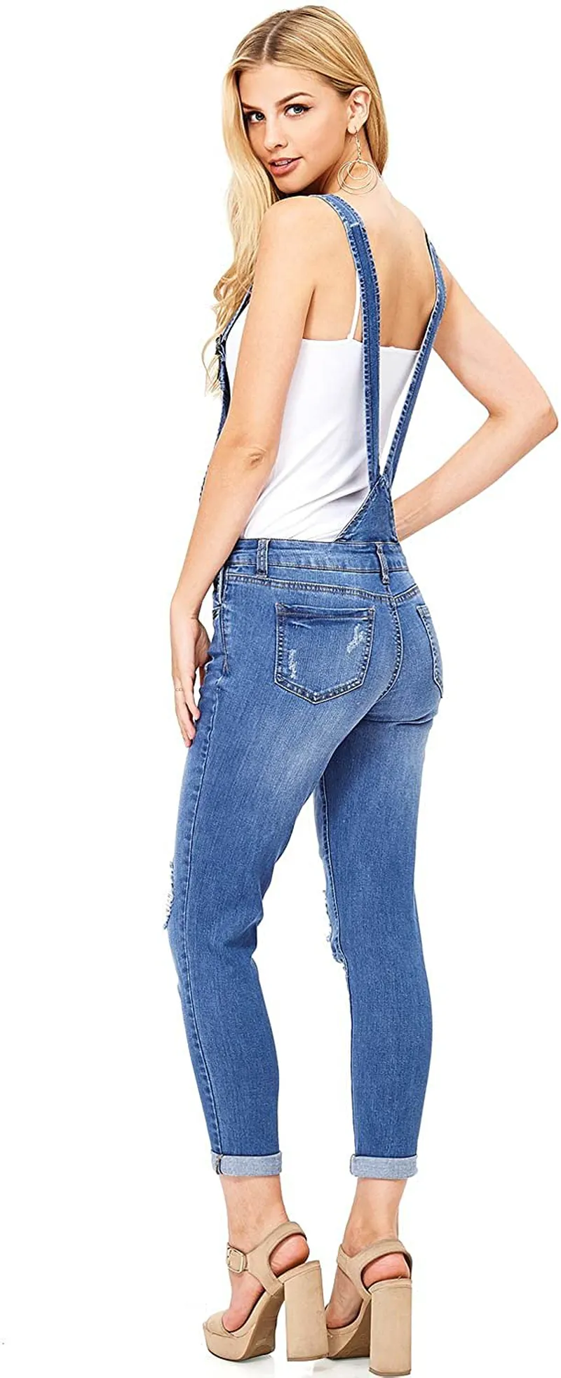 Wax Women's Juniors Ankle Length Skinny Leg Denim Overalls