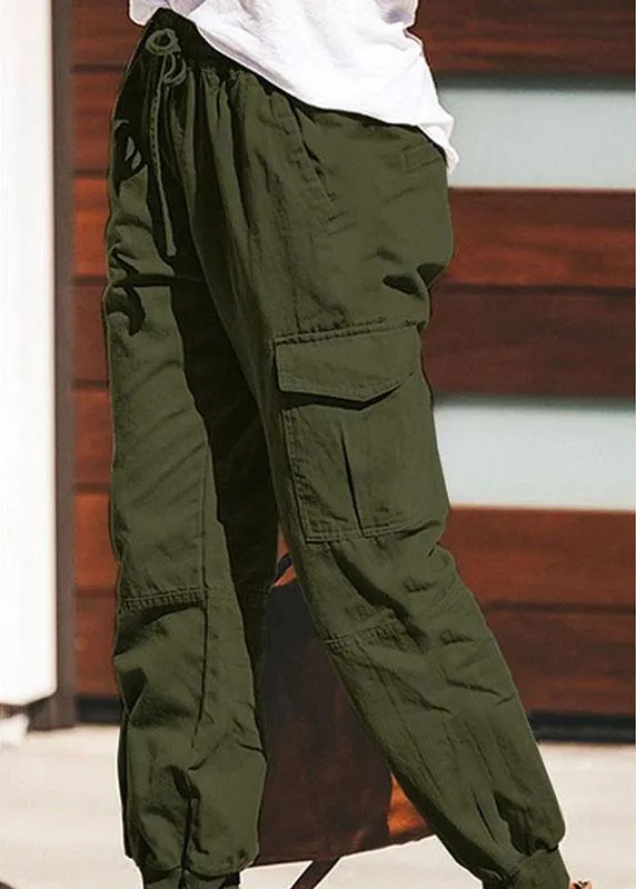 Women Solid Color Cotton Pockets Overalls Trouser Pants