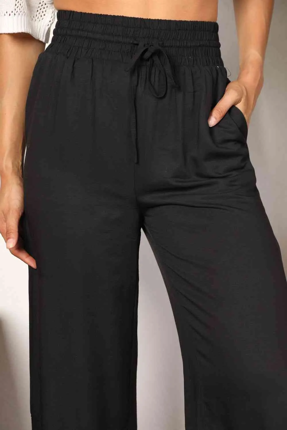 Women's Double Take Drawstring Smocked Waist Wide Leg Pants