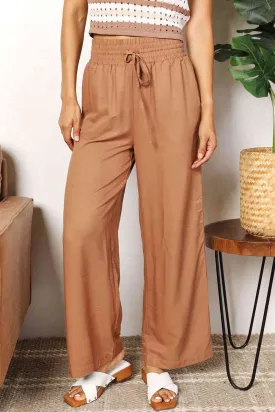 Women's Double Take Drawstring Smocked Waist Wide Leg Pants