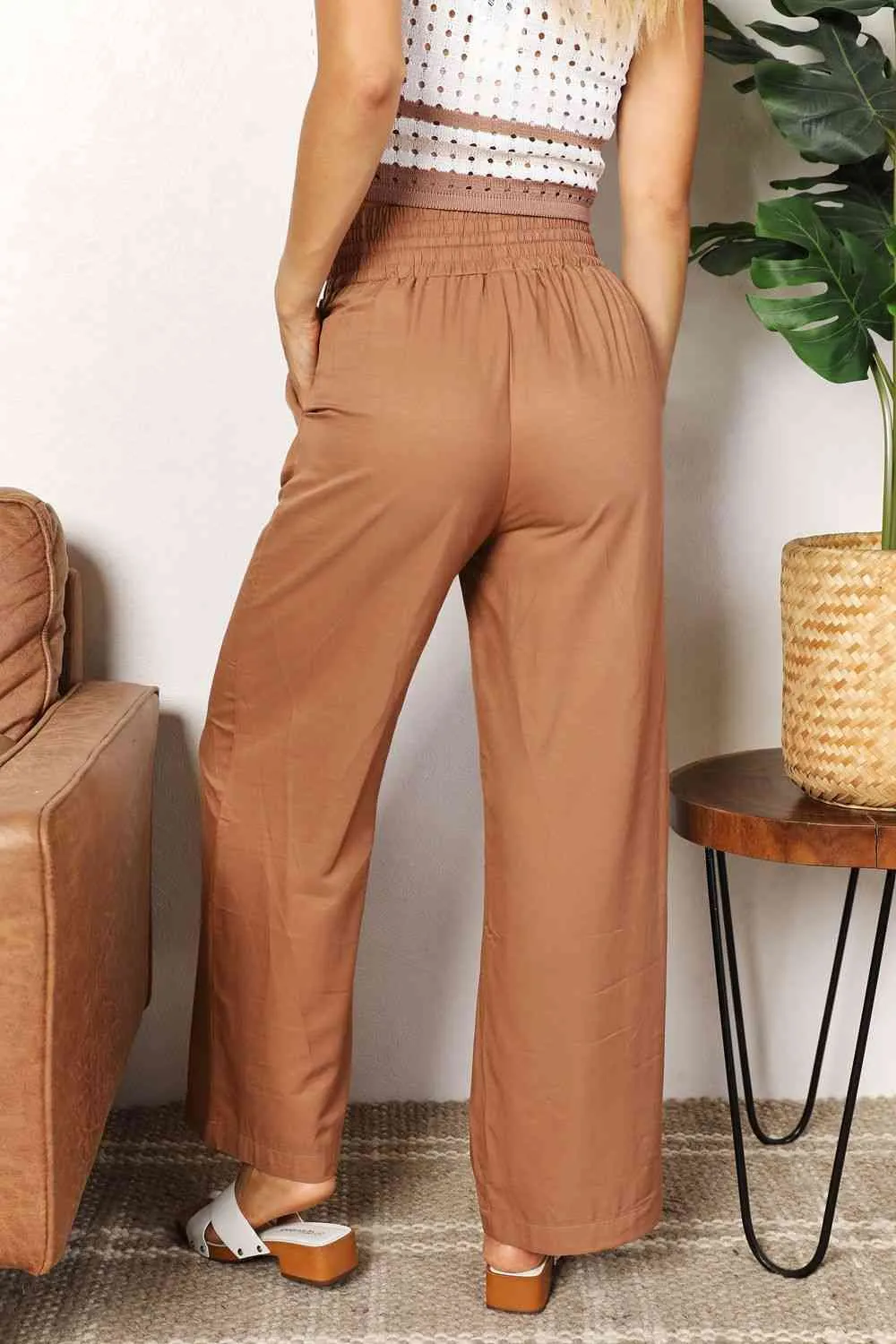 Women's Double Take Drawstring Smocked Waist Wide Leg Pants